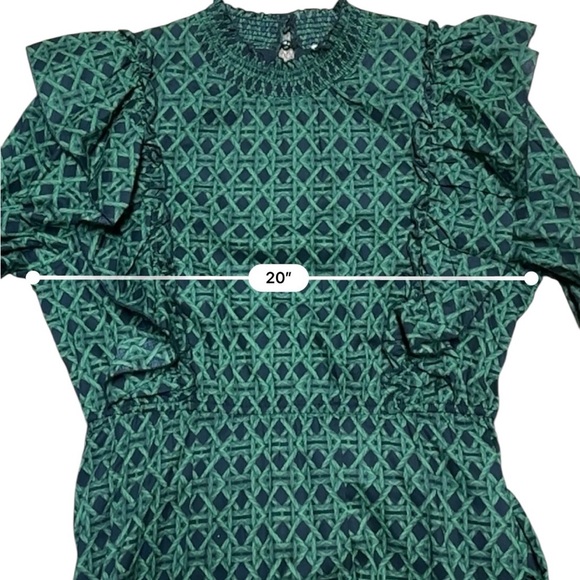 A Loves A Voile Lattice Print Cotton Long Sleeve Ruffle Maxi Dress SZ L Green - Picture 10 of 12